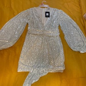 White and Silver Sequin mini dress.